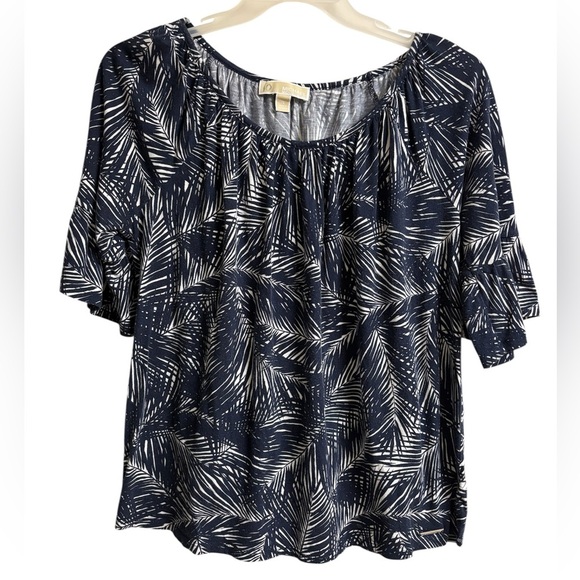 Michael Kors Tops - Michael Kors Navy and White Leaf Print Blouse